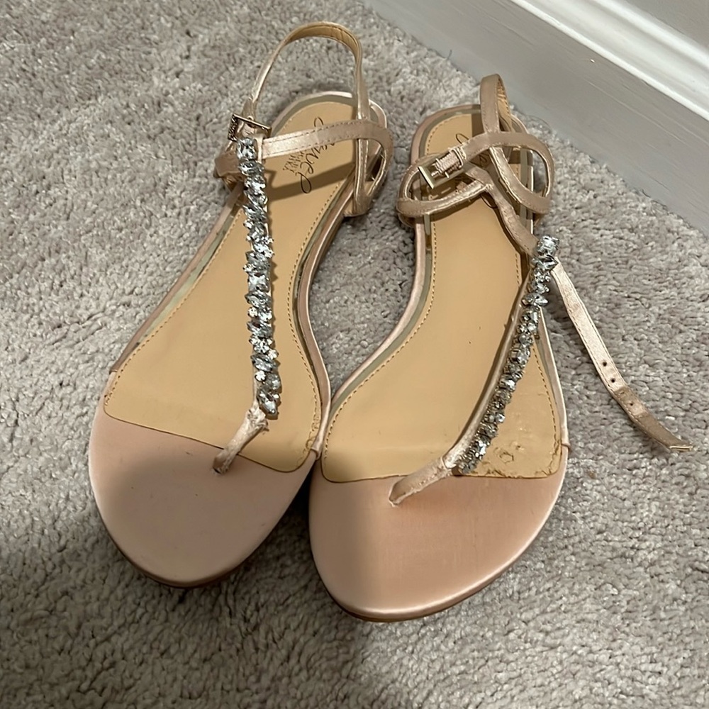 Beaded champagne colored never worn sandals